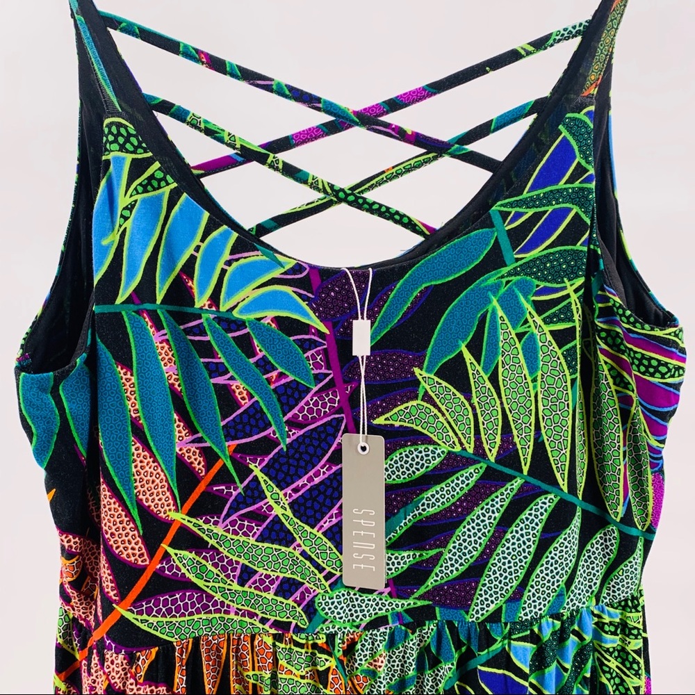 SPENSE Scoop Neck Leaf Print Dress